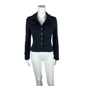 Vintage 70s Wool Jacket Women's Small Solid Black Gold Buttons Tailored Cardigan